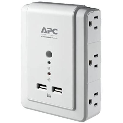 APC Wall Outlet Plug Extender, Surge Protector with USB Ports, P6WU2, (6) AC Multi Plug Outlet, 1080 Joule Surge Protection White