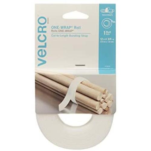 VELCRO Brand ONE-WRAP Bundling Ties – Reusable Fasteners for Keeping Cords and Cables Tidy – Cut-to-Length Roll, 12ft x 3/4in, White (91808)