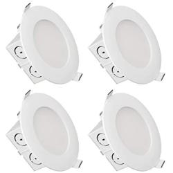 TORCHSTAR Ultra-Thin 4 Inch Recessed LED Downlight, Dimmable Integrated Junction Box, 9W=65W Eqv, 650lm, 5000K Daylight, Airtight, UL & Energy Star Listed, 5 Years Warranty, Pack of 4