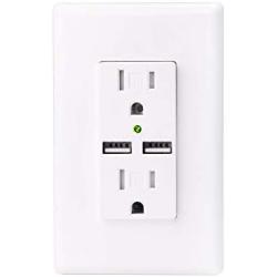 OMEENET 3.1A USB Outlet, Wall Charger with 2 USB Ports, Tamper-Resistant Duplex Receptacle, Wall Plate Included, White, Surge Protection