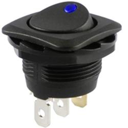 NTE Electronics 54-645-B Round Hole Illuminated Rocker Switch, Square Bezel, SPST Circuit, ON-None-Off Action, Nylon Blue LED Actuator, 0.187'' Quick Connect Terminals, 20A, 12V