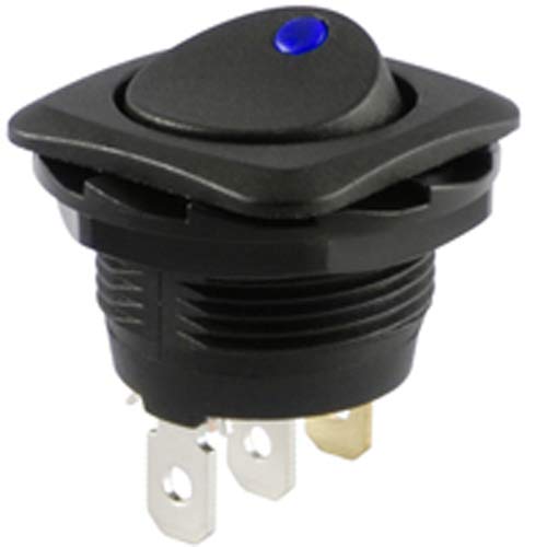 NTE Electronics 54-645-B Round Hole Illuminated Rocker Switch, Square Bezel, SPST Circuit, ON-None-Off Action, Nylon Blue LED Actuator, 0.187'' Quick Connect Terminals, 20A, 12V