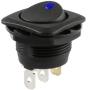 NTE Electronics 54-645-B Round Hole Illuminated Rocker Switch, Square Bezel, SPST Circuit, ON-None-Off Action, Nylon Blue LED Actuator, 0.187'' Quick Connect Terminals, 20A, 12V