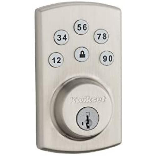 Kwikset 99070-101 Powerbolt 2 Door Lock Single Cylinder Electronic Keyless Entry Deadbolt Featuring SmartKey Security in Satin Nickel