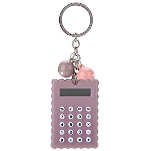 Mini Calculator, Portable Pocket Candy Color PVC 8 Digits Electronic Calculator with Silicone Buttons and Keychain Buckle for Children Students(Blue)