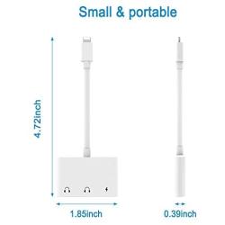 3.5mm Headphone Jack Adapter, 3 in 1 Audio and Charge Headphone Splitter for Phone 11 /11 Pro /XS /XS Max /XR /X /8 /8 Plus /7 /7 Plus, Support Fast Charge (White)