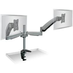 Mount-It! Dual Arm Monitor Mount | Dual Monitor Arm Stand | Two Full Motion Articulating Adjustable Gas Spring | Fits 22 23 24 27 Inch VESA Compatible Computer Screens | C-Clamp Desk Mount