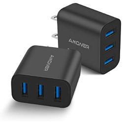 Amoner Wall Charger, Upgraded 2Pack 15W 3-Port USB Plug Cube Portable Wall Charger Plug for iPhone 12/mini/Pro/Max/11/Pro/Xs/XR/X/8/7/Plus, iPad Pro/Air 2/Mini 2, Galaxy10/9, Note10/9, and More