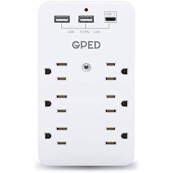 USB Wall Outlet, Surge Protector with 6 Outlet Extender 6 USB (USB-C 3.1 A 2 USB-A), Multi Plug Outlet Extender, USB Wall Charger, Wall Plug Adapter with Phone Holder for Office Home