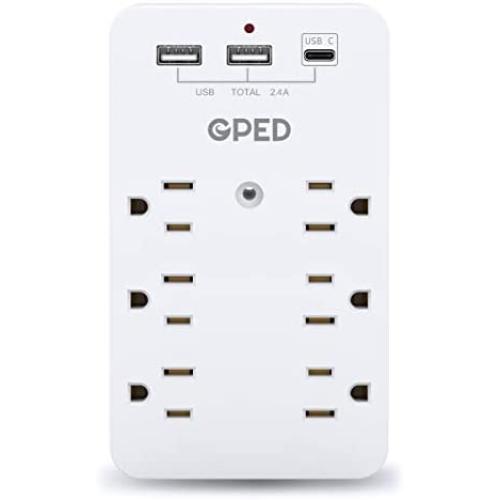 USB Wall Outlet, Surge Protector with 6 Outlet Extender 6 USB (USB-C 3.1 A 2 USB-A), Multi Plug Outlet Extender, USB Wall Charger, Wall Plug Adapter with Phone Holder for Office Home