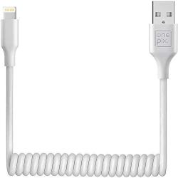 ONE PIX Coiled iPhone Cable for Car (3 ft) (White-2PC)