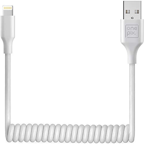 ONE PIX iPhone Charger Cable for Car (3 ft), MFi Certified Coiled Lightning Cable Compatible with iPhone 11/XS/XS Max/XR/X/8/8 Plus/7/7 Plus/6s/6s Plus/6/6 Plus/SE/5s/5c/5/iPad/iPod - White