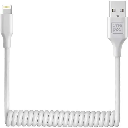 ONE PIX Coiled iPhone Cable for Car (3 ft) (White-2PC)