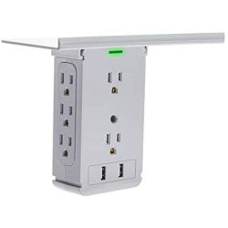 Socket Wall Shelf-CFMASTER 10 Port Surge Protector Wall Outlet, 8 Electrical Outlet Extenders and 2 USB Ports 2.4A, with Removable Built-In Shelf and LED Indicator, FCC Listed (1, Gray)