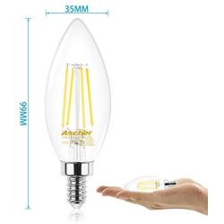 Ascher E12 Candelabra LED Light Bulbs 60 Watt Equivalent, 550 Lumens, Daylight White 5000K, Decorative Candle Base, Filament Clear Glass, Non-Dimmable, Pack of 5