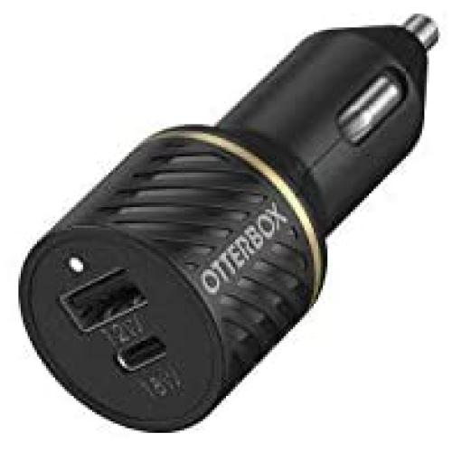 OtterBox Dual Port Fast Car Charger 30W - USB-C 18W PD + USB-A 12W - Black