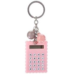 Serounder Mini Calculator, Portable Pocket Candy Color PVC 8 Digits Electronic Calculator with Silicone Buttons and Keychain Buckle for Children Students(Pink)