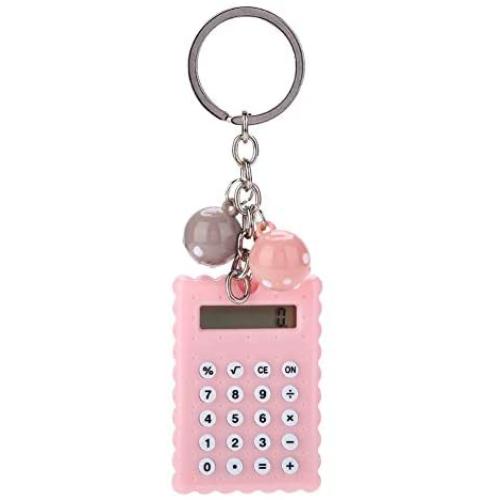 Serounder Mini Calculator, Portable Pocket Candy Color PVC 8 Digits Electronic Calculator with Silicone Buttons and Keychain Buckle for Children Students(Pink)