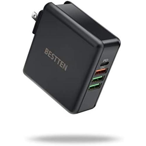 BESTTEN 61W USB Wall Charger Adapter with Type-C Power Delivery (PD 3.0) & Type A Quick Charging (QC 2.0/3.0) Ports