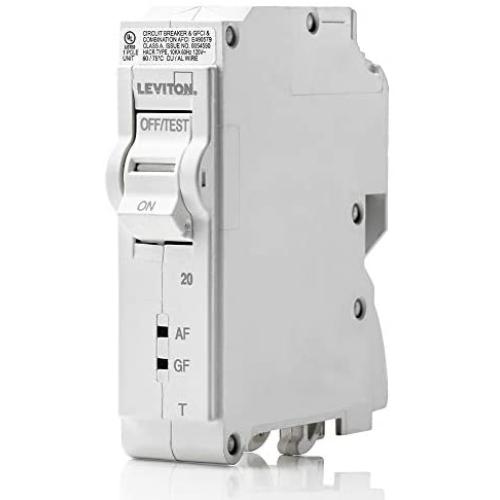 Leviton LB120-DFT 20 Amp, 1-Pole Plug-on AFCI/GFCI Branch Circuit Breaker, 120 VAC, White