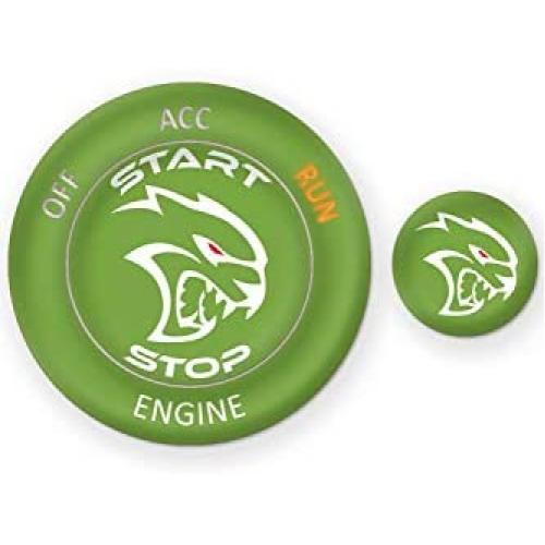 ToolEpic for Dodge Challenger Charger Hellcat Decal Accessories 2015-2021 - Engine Start Stop Button Knob Trim Sticker Emblem - Push to Start Button Sublime Green Badge Cover - Perfect for Decals