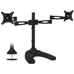 Mount-It! Free Standing Dual Monitor Stand | Double Arm Desk Mount Fits Two x 21 24 27 Inch Computer Screens | 2 Heavy Duty Full Motion Adjustable Arms | VESA 75 100 Compatible | Grommet Base Included