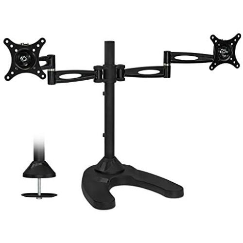 Mount-It! Free Standing Dual Monitor Stand | Double Arm Desk Mount Fits Two x 21 24 27 Inch Computer Screens | 2 Heavy Duty Full Motion Adjustable Arms | VESA 75 100 Compatible | Grommet Base Included