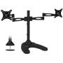 Mount-It! Free Standing Dual Monitor Stand | Double Arm Desk Mount Fits Two x 21 24 27 Inch Computer Screens | 2 Heavy Duty Full Motion Adjustable Arms | VESA 75 100 Compatible | Grommet Base Included