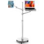 Viozon Tablet and Laptop Floor Stand, 2-in-1 Rolling Adjustable Dual arm, Applicable to3.5~6.7inch Phone and 7~13 Tablet Compatible with iPad Pro, iPad, Extra Tray Fits 12 to 17 Laptop/Notebook(S)