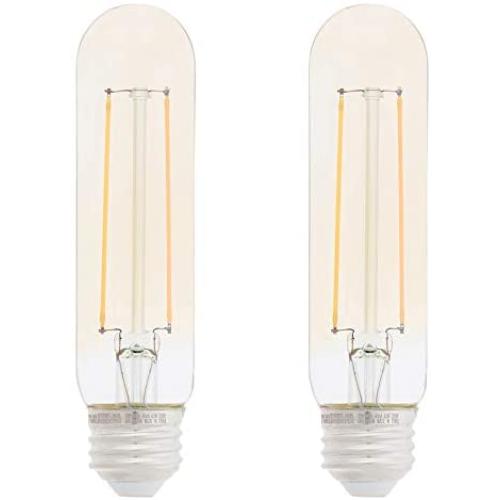 Amazon Basics 40 Watt Equivalent, Clear, Amber, Dimmable, T10 LED Light Bulb | 2-Pack