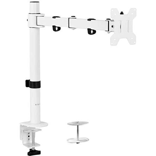 VIVO White Single 13 to 27 inch LCD Monitor Desk Mount Stand, Fully Adjustable, Tilt, Articulating, Holds 1 Screen with VESA up to 100x100mm STAND-V001W