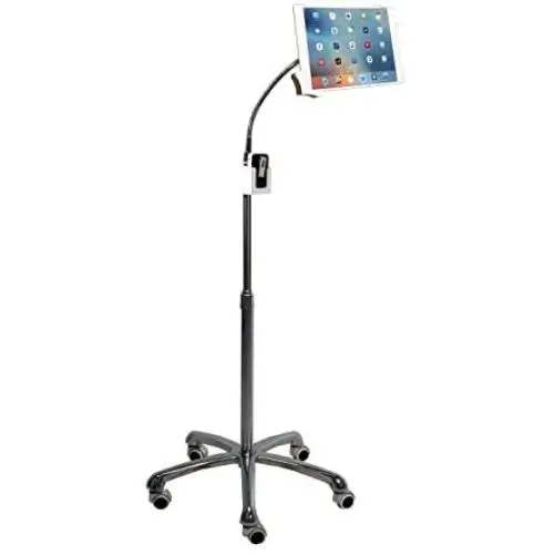 CTA Digital: Heavy-Duty Height-Adjustable Rotating Tablet Stand with Gooseneck, Locking Wheels, Fits 10.2-Inch (7th & 8th Gen.), iPad Air 3, 12.9-Inch iPad Pro & More, Silver, Universal (PAD-HFS) CTA Digital: Heavy-Duty Height-Adjustable Rotating Tablet Stand with Gooseneck, Locking Wheels, Fits 10.2-Inch (7th & 8th Gen.), iPad Air 3, 12.9-Inch iPad Pro & More, Silver, Universal (PAD-HFS)