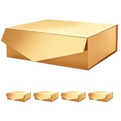 PACKHOME 5 Gift Boxes 14x9.5x4.5 Inches, Large Gift Boxes with Lids, Bridesmaid Proposal Boxes, Sturdy Storage Boxes, Collapsible Gift Boxes with Magnetic Closure (Glossy Gold)