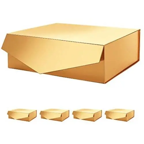 PACKHOME 5 Gift Boxes 14x9.5x4.5 Inches, Large Gift Boxes with Lids, Bridesmaid Proposal Boxes, Sturdy Storage Boxes, Collapsible Gift Boxes with Magnetic Closure (Glossy Gold)