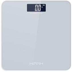 Body Weight Scale for People, HIPPIH Battery-Powered Digital Bathroom Scale with Round Corner, 11x11 in Precise Grey Body Scale with Step-On Technology, Large Blacklit Display, 400 Pounds Max