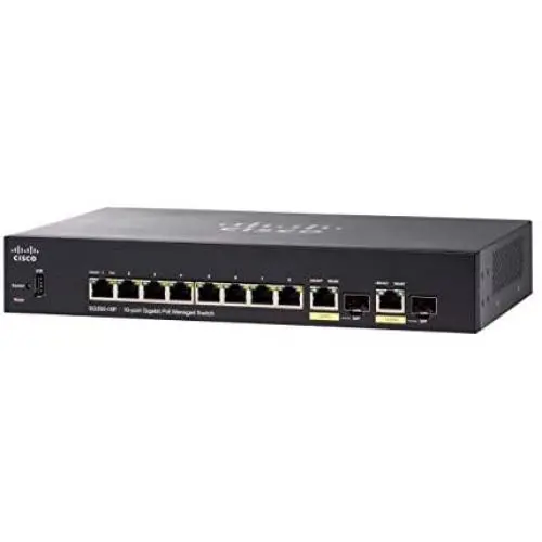 Cisco SG350-10P Managed Switch with 10 Gigabit Ethernet (GbE) Ports with 8 Gigabit Ethernet RJ45 Ports and 2 Gigabit Ethernet Combo SFP plus 62W PoE, Limited Lifetime Protection (SG350-10P-K9-NA) Cisco SG350-10P Managed Switch with 10 Gigabit Ethernet (GbE) Ports with 8 Gigabit Ethernet RJ45 Ports and 2 Gigabit Ethernet Combo SFP plus 62W PoE, Limited Lifetime Protection (SG350-10P-K9-NA)