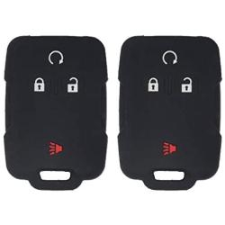 LemSa 2Pcs 4 Buttons Silicone Key Fob Cover Case Protector Holder for Chevrolet Silverado Colorado Chevy GMC Canyon Sierra M3N32337100 13577770 13577771, Black+Black