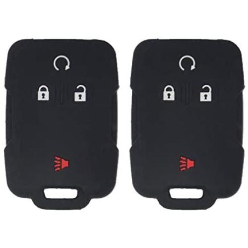 LemSa 2Pcs 4 Buttons Silicone Key Fob Cover Case Protector Holder for Chevrolet Silverado Colorado Chevy GMC Canyon Sierra M3N32337100 13577770 13577771, Black+Black