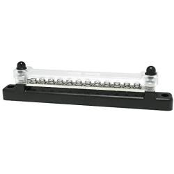 2 Studs 12 Terminal Grounding Bus Bar - 150A DC BusBar Block with PC Cover, M4 Screws, Ground Distribution, Power Distribution Terminal Block for Car Boat Marine