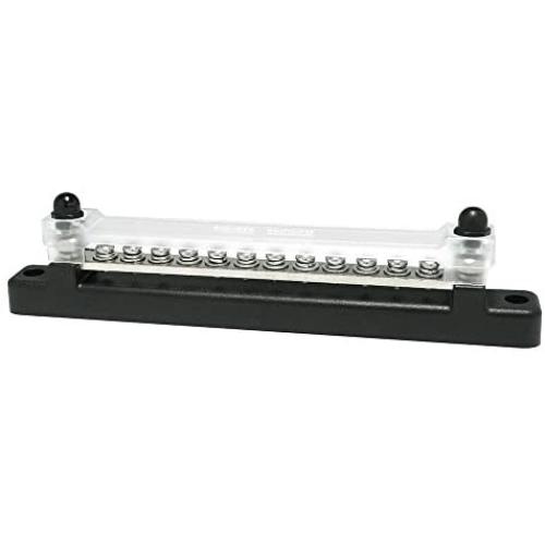 2 Studs 12 Terminal Grounding Bus Bar - 150A DC BusBar Block with PC Cover, M4 Screws, Ground Distribution, Power Distribution Terminal Block for Car Boat Marine