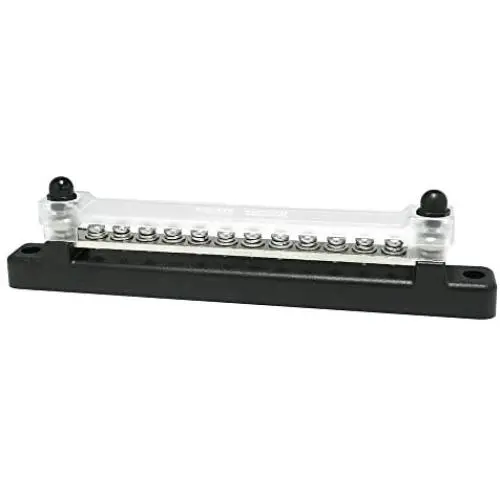 2 Studs 12 Terminal Grounding Bus Bar - 150A DC BusBar Block with PC Cover, M4 Screws, Ground Distribution, Power Distribution Terminal Block for Car Boat Marine