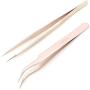 Lashd Up 2 Pcs Stainless Steel Tweezers for Eyelash Extensions, Straight and Curved Tip Tweezers Nippers, False Lash Application Tools, Dark Gold