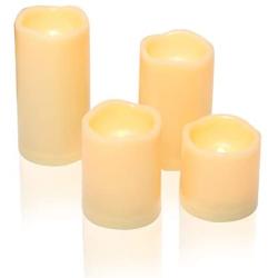 4 Graduated Heights Waterproof Outdoor Battery Operated Flameless LED Pillar Candles with Timer Flickering Plastic Resin Electric Night Lights Lantern Patio Garden Home Decor Party Wedding Decorations