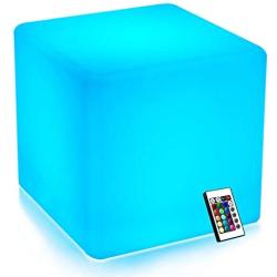 Mr.Go 14-inch 35cm Rechargeable LED Color Cube Light Seat W/Remote Control Magic RGB Color Changing Side Table Stool Home Bedroom Patio Pool Party Mood Lamp Night Light Romantic Decorative Lighting