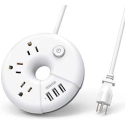 Power Strip with USB, NTONPOWER 3 Outlets Power Strip, 5ft Portable Extension Cord, Nightstand Desktop Charging Station for Home Office Dorm Room Cruise, White