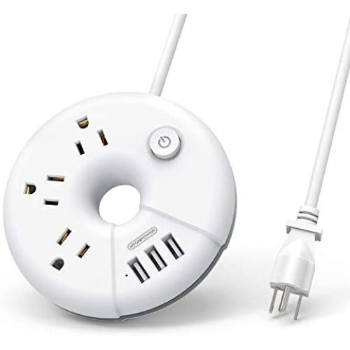Power Strip with USB, NTONPOWER 3 Outlets Power Strip, 5ft Portable Extension Cord, Nightstand Desktop Charging Station for Home Office Dorm Room Cruise, White