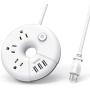 Power Strip with USB, NTONPOWER 3 Outlets Power Strip, 5ft Portable Extension Cord, Nightstand Desktop Charging Station for Home Office Dorm Room Cruise, White