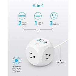 Anker Power Strip with USB C, PowerExtend USB-C 3 Cube with 3 Outlets and USB (30W USB C), 5 ft Extension Cord, Power Delivery High-Speed Charging for iPhone 12/12 Pro / 12 Pro Max, Travel Friendly