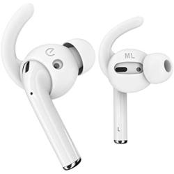 EarBuddyz Ultra Ear Hooks and Covers Compatible with Apple AirPods 1 & AirPods 2 or EarPods Featuring Bass Enhancement Technology (Small Medium Large Pairs, White)