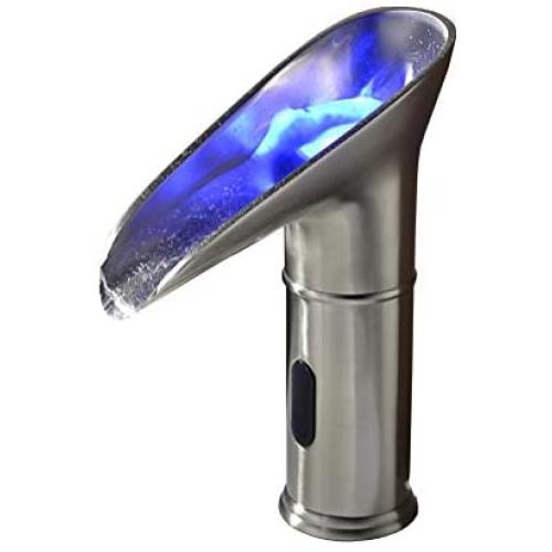 Gangang Led Automatic Touchless Sensor Waterfall Bathroom Sink Hot and Cold Faucet with Temerature Adjust Valve(waterfull A)